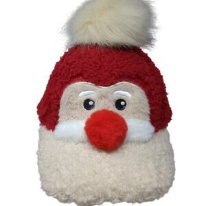 Holiday Time Sherpa Santa Baseball Cap Red Beige OS Hat Pom Pom Strapback